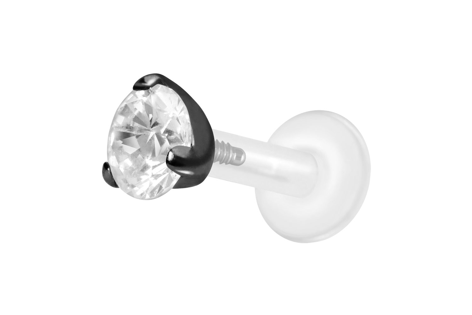 PTFE Labret Piercing mit Innengewinde + Titan-Aufsatz EINGEFASSTER KRISTALL
